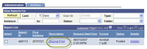 report hyperlink appears
